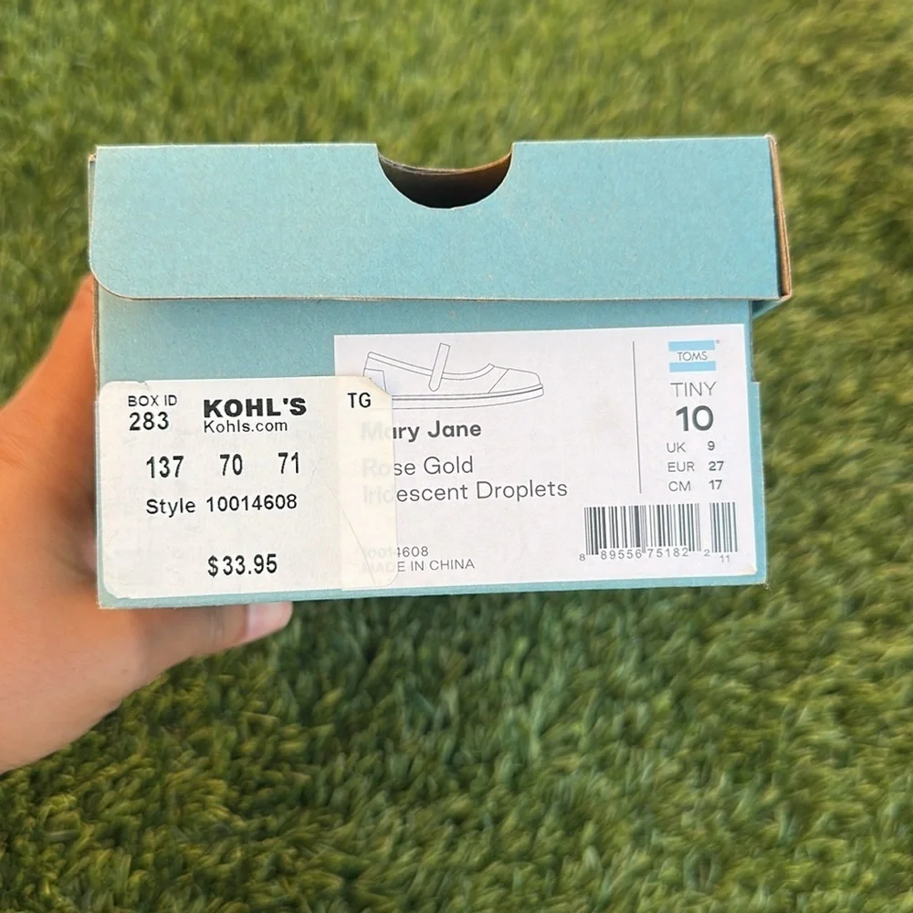 TOMS Mary Jane Shoes Rose Gold Iridescent Droplets Size 10 little girls kids
